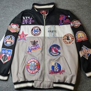 Negro Leagues Baseball Varsity Jacket By Crossover Size 2XL Allover Team Patches